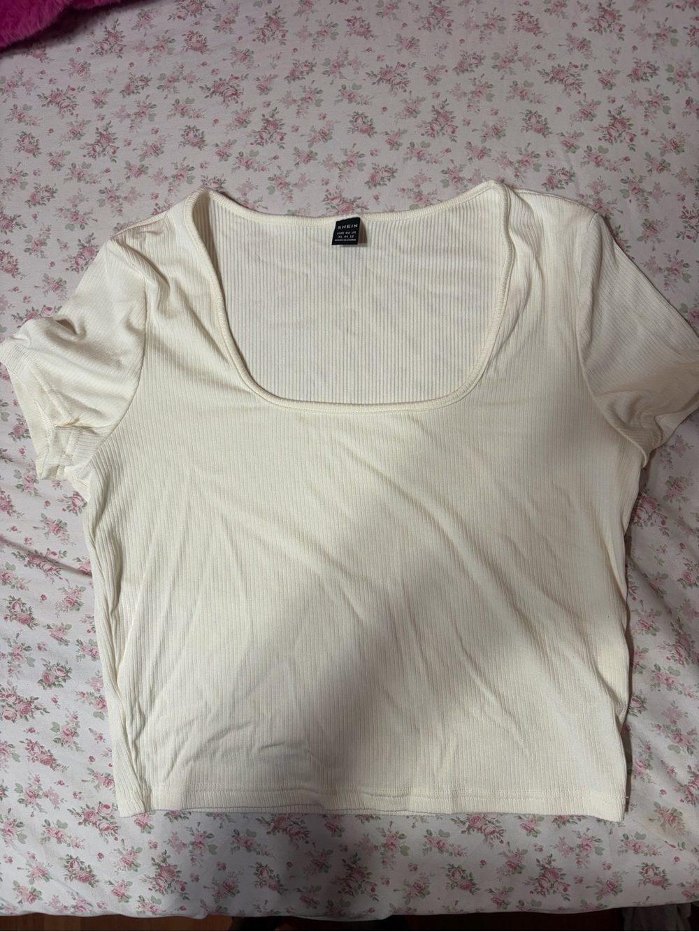 SHEIN Cream Ribbed Square-Neck Crop Top